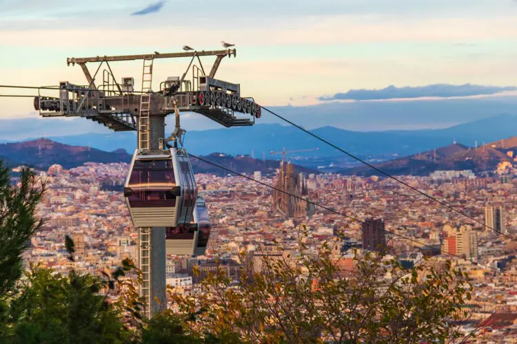 Teleférico de Montjuic em dia nublado