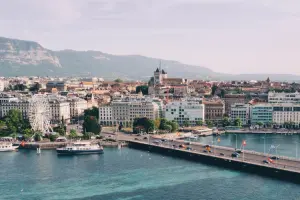 Genebra, Suíça com uma visão panorâmica.