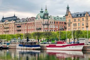 Barcos e edifícios em Estocolmo