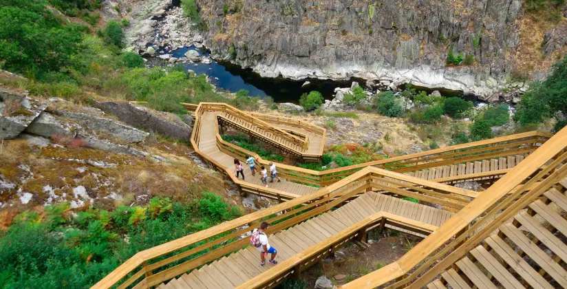 Passadiços do paiva visto de cima, com pessoas passando pelo seu percurso