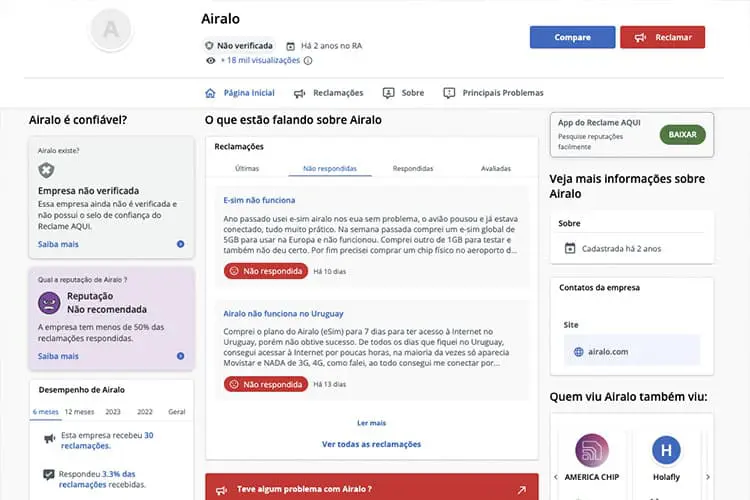 Airalo no Reclame Aqui