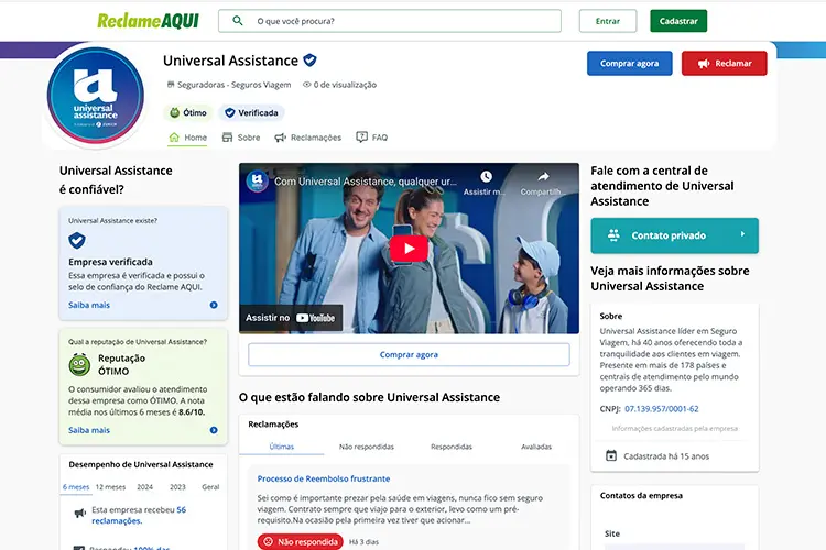 Dados da avaliação da Universal Assistance no Reclame Aqui