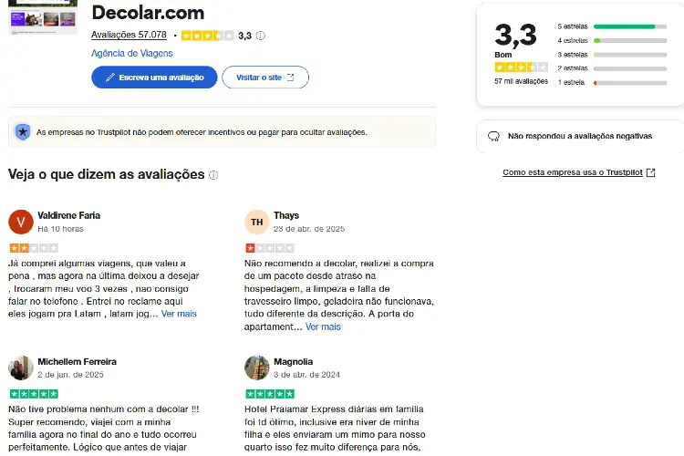 A Decolar também está registrada no Trust Pilot, o que comprova sua confiabilidade