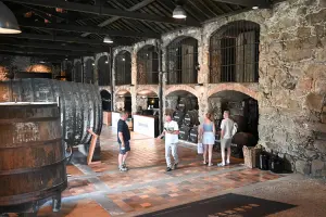Turistas visitando cave de vinho do Porto, em Vila Nova de Gaia.