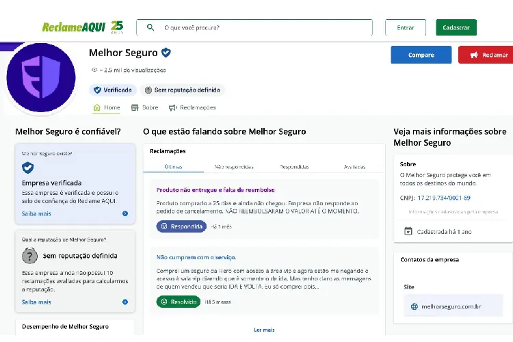 Avaliação do comparador Melhor Seguro no Reclame Aqui.