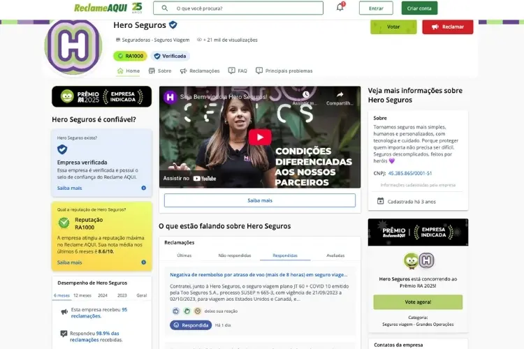 Avaliação da Hero no Reclame Aqui