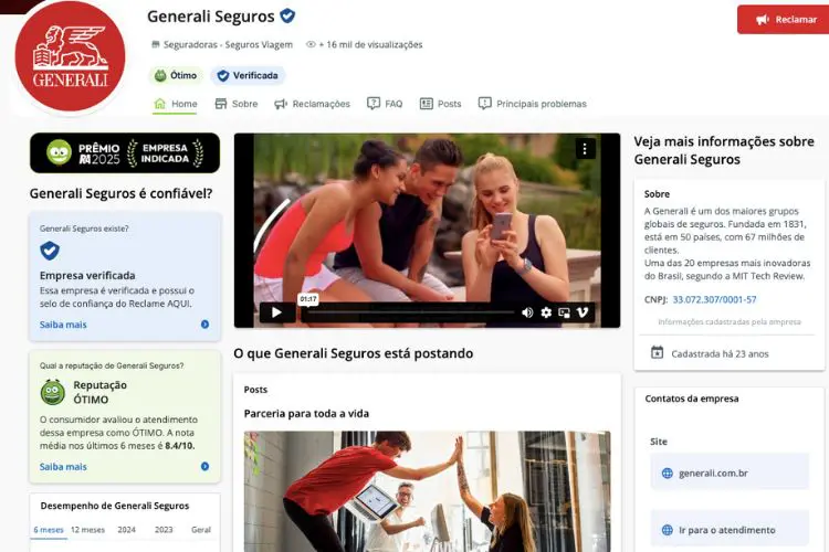 Print da página do Reclame Aqui da Generali