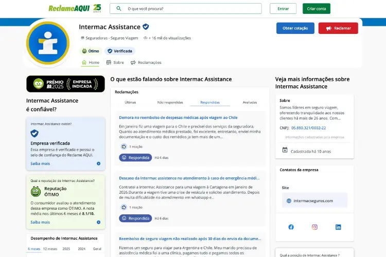 Captura de tela da Intermac Assistance no Reclame Aqui