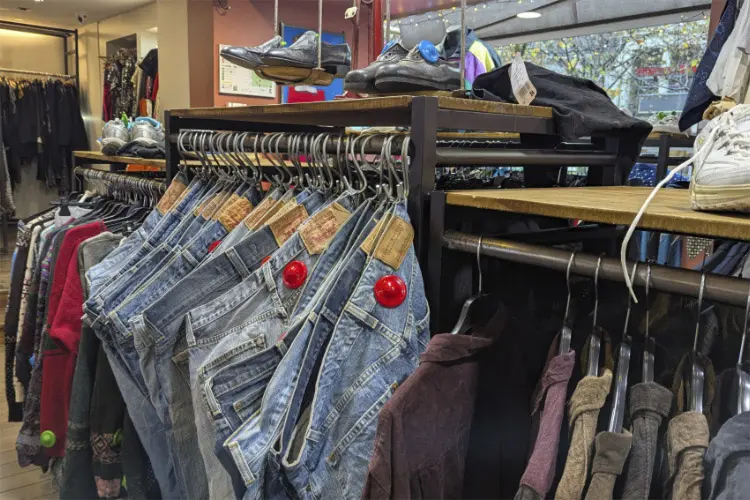 Roupas em um brechó de Paris, ótimo lugar para comprar na França